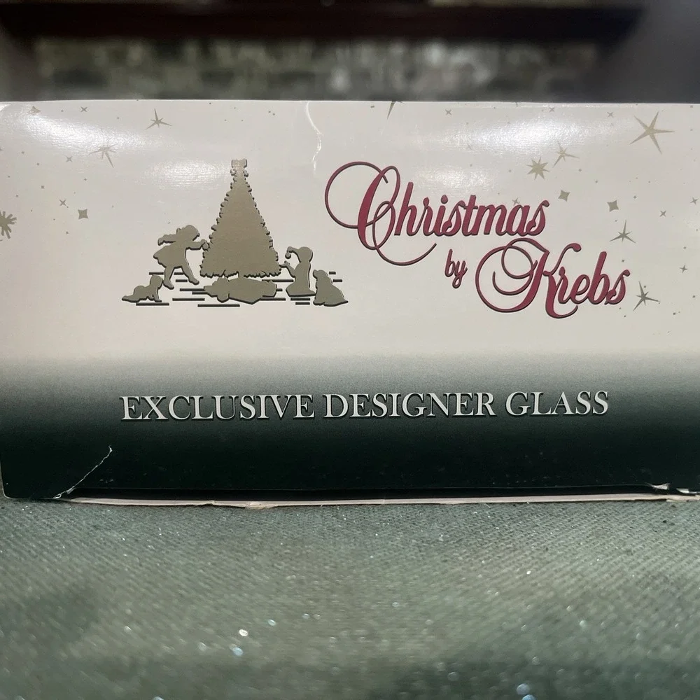 Krebs Glass Deer Winter Christmas Ornaments Round Red Gold Balls Boxed Set of 4
